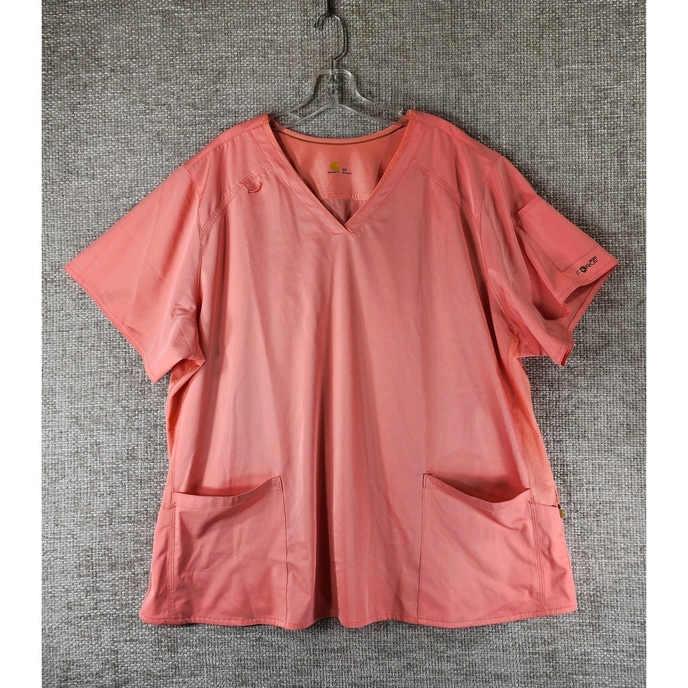 Carhartt Force V Neck Scrub Top Short Sleeve Womens 3X Coral Nursing‎ Medical